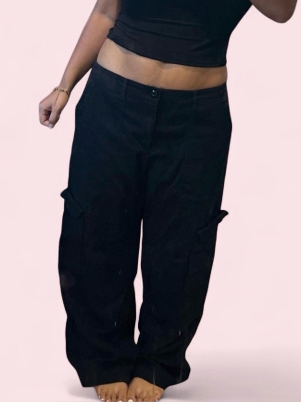 Y2K Black Wide Leg Cargo Pants Size 17